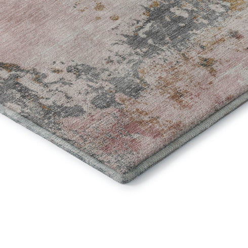 8' X 10' Pink And Copper Abstract Washable Area Rug With UV Protection