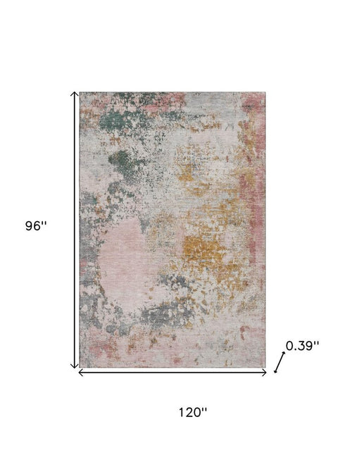 8' X 10' Pink And Copper Abstract Washable Area Rug With UV Protection
