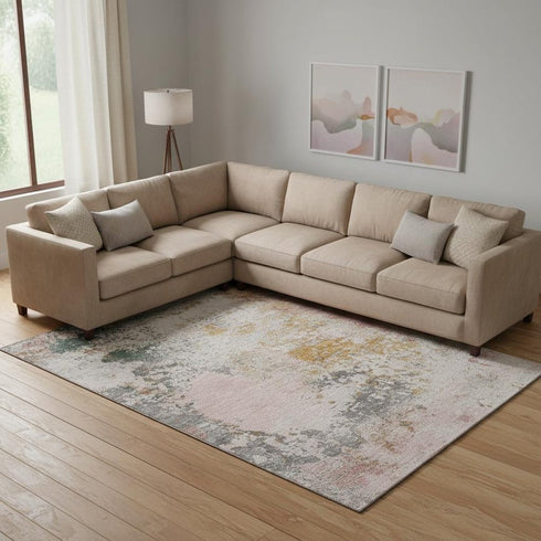 8' X 10' Pink And Copper Abstract Washable Area Rug With UV Protection