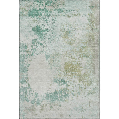 5' X 8' Light Taupe And Teal Abstract Washable Area Rug With UV Protection