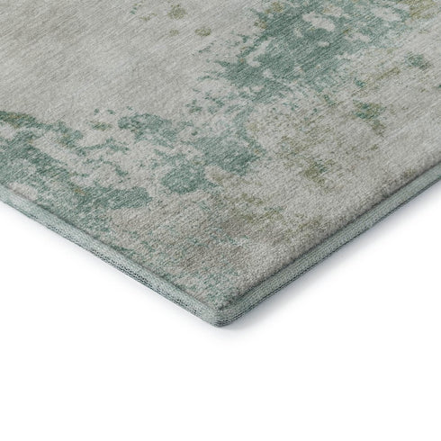 5' X 8' Light Taupe And Teal Abstract Washable Area Rug With UV Protection