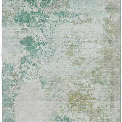 5' X 8' Light Taupe And Teal Abstract Washable Area Rug With UV Protection