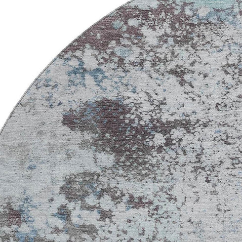 8' Turquoise And Gray Abstract Washable Round Rug With UV Protection