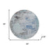 8' Turquoise And Gray Abstract Washable Round Rug With UV Protection