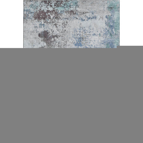 8' X 10' Turquoise And Gray Abstract Washable Area Rug With UV Protection