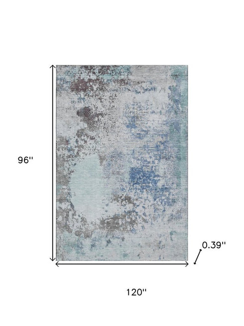 8' X 10' Turquoise And Gray Abstract Washable Area Rug With UV Protection