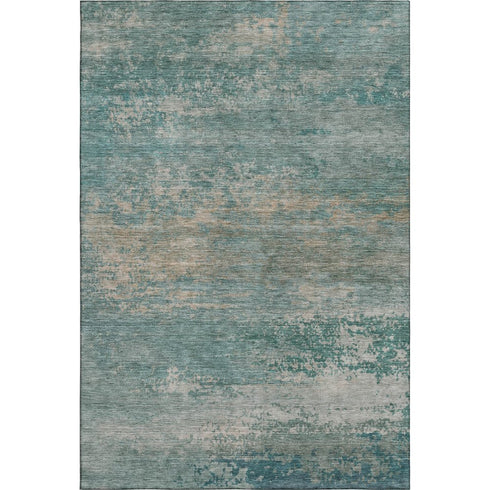 8' X 10' Aqua And Beige Abstract Washable Area Rug With UV Protection