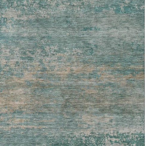 8' X 10' Aqua And Beige Abstract Washable Area Rug With UV Protection