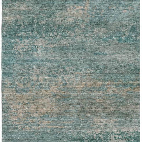 8' X 10' Aqua And Beige Abstract Washable Area Rug With UV Protection