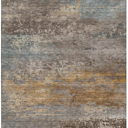 5' X 8' Brown And Gray Abstract Washable Area Rug With UV Protection