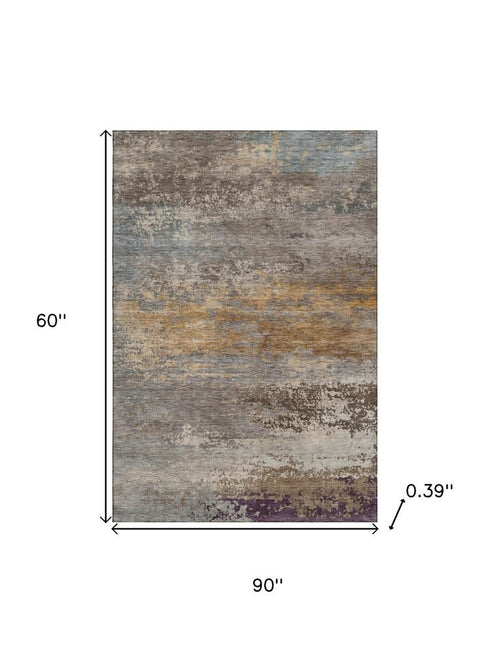5' X 8' Brown And Gray Abstract Washable Area Rug With UV Protection
