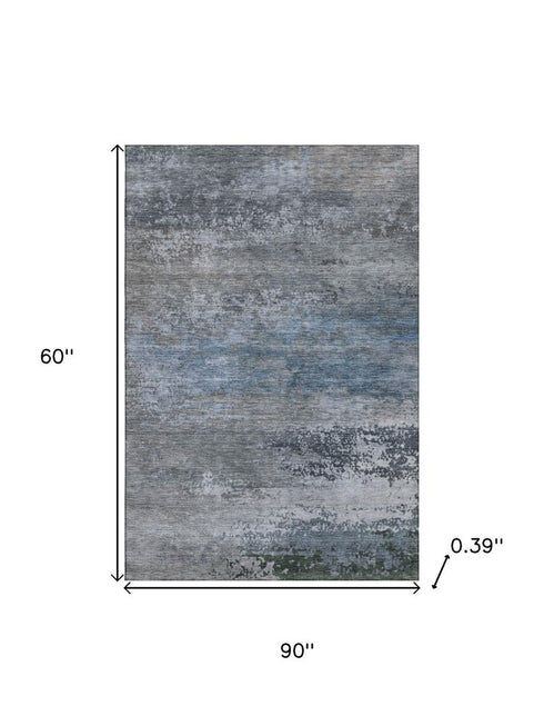 5' X 8' Pewter And Charcoal Abstract Washable Area Rug With UV Protection