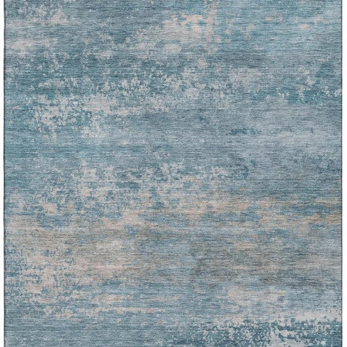 8' X 10' Sky Blue And Gray Abstract Washable Area Rug With UV Protection