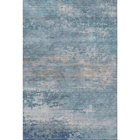 8' X 10' Sky Blue And Gray Abstract Washable Area Rug With UV Protection