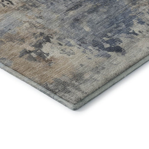 5' X 8' Denim Blue And Beige Abstract Washable Area Rug With UV Protection