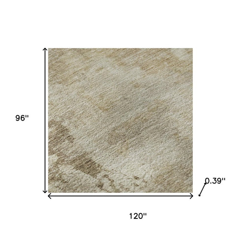 8' X 10' Tan And Beige Abstract Washable Area Rug With UV Protection