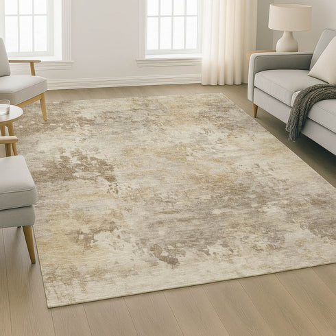 9' X 12' Tan And Beige Abstract Washable Area Rug With UV Protection