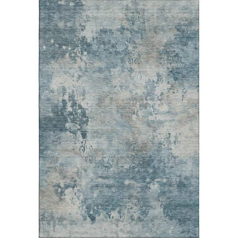 5' X 8' Teal And Taupe Abstract Washable Area Rug With UV Protection