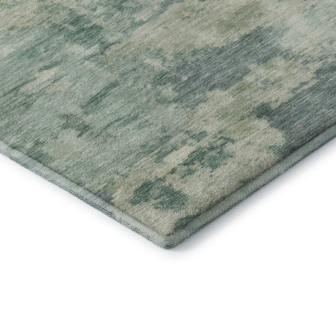 8' X 10' Teal And Linen Abstract Washable Area Rug With UV Protection