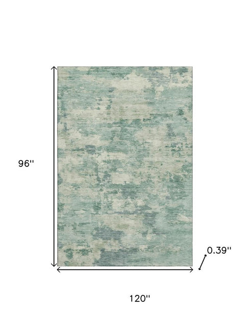 8' X 10' Teal And Linen Abstract Washable Area Rug With UV Protection