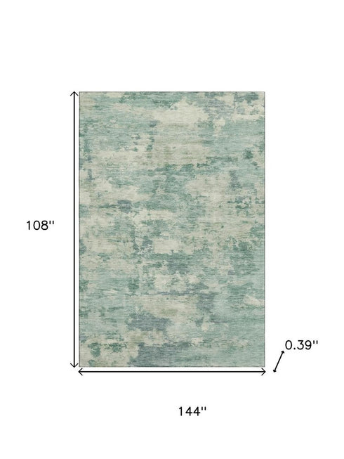 9' X 12' Teal And Linen Abstract Washable Area Rug With UV Protection