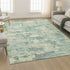 9' X 12' Teal And Linen Abstract Washable Area Rug With UV Protection