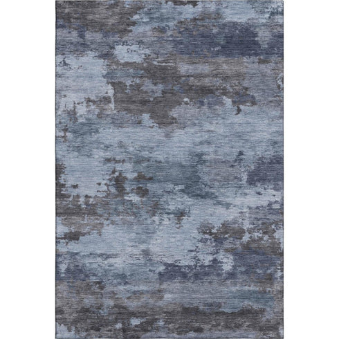 5' X 8' Blue And Charcoal Abstract Washable Area Rug With UV Protection