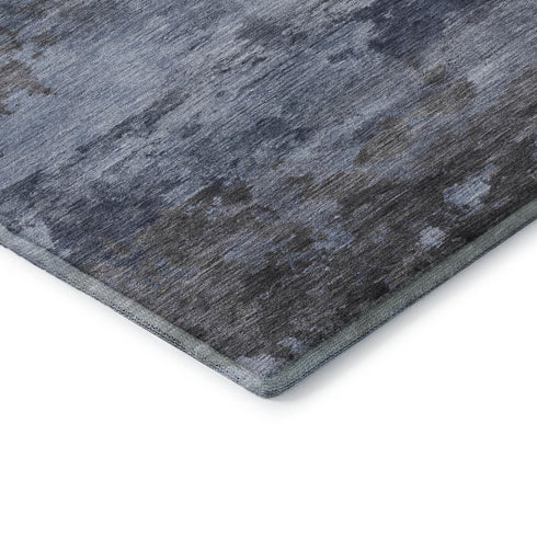 5' X 8' Blue And Charcoal Abstract Washable Area Rug With UV Protection