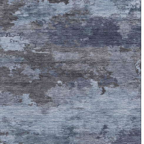 5' X 8' Blue And Charcoal Abstract Washable Area Rug With UV Protection