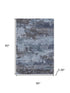 5' X 8' Blue And Charcoal Abstract Washable Area Rug With UV Protection