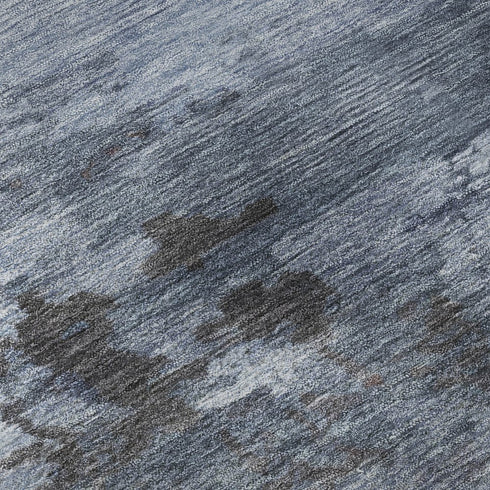 8' Blue And Charcoal Abstract Washable Round Rug With UV Protection