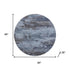 8' Blue And Charcoal Abstract Washable Round Rug With UV Protection