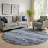 8' Blue And Charcoal Abstract Washable Round Rug With UV Protection