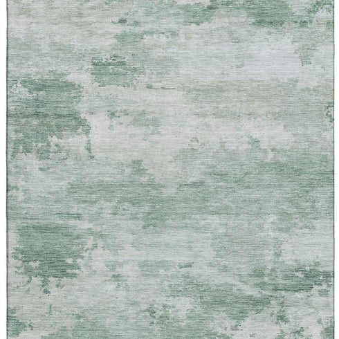 5' X 8' Mint Green And Pale Aqua Abstract Washable Area Rug With UV Protection