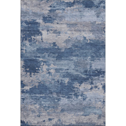 5' X 8' Navy Blue And Denim Blue Abstract Washable Area Rug With UV Protection
