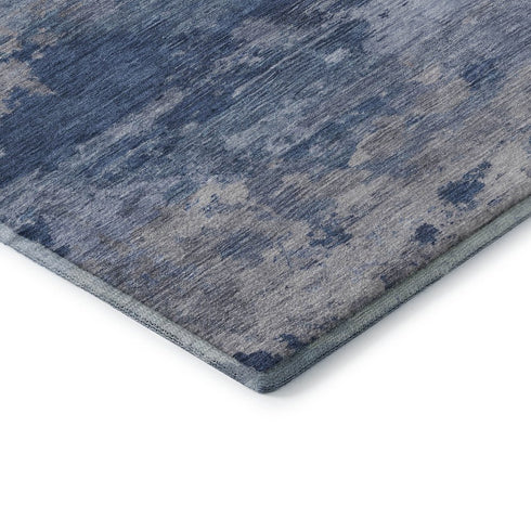 5' X 8' Navy Blue And Denim Blue Abstract Washable Area Rug With UV Protection