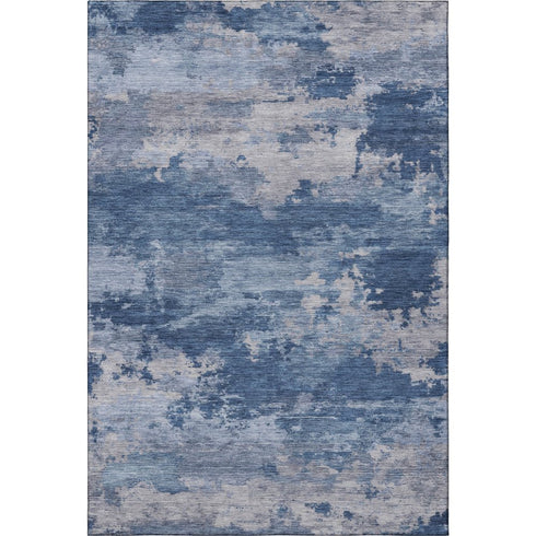 5' X 8' Navy Blue And Denim Blue Abstract Washable Area Rug With UV Protection