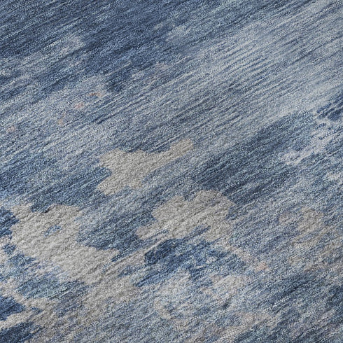 5' X 8' Navy Blue And Denim Blue Abstract Washable Area Rug With UV Protection