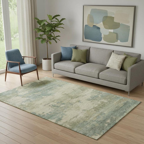 5' X 8' Pale Aqua And Beige Abstract Washable Area Rug With UV Protection