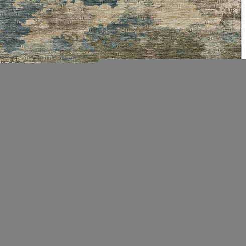 8' X 10' Teal And Beige Abstract Washable Area Rug With UV Protection