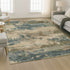 8' X 10' Teal And Beige Abstract Washable Area Rug With UV Protection