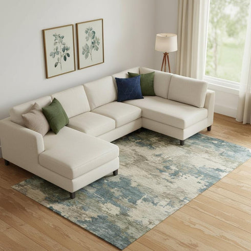 8' X 10' Teal And Beige Abstract Washable Area Rug With UV Protection