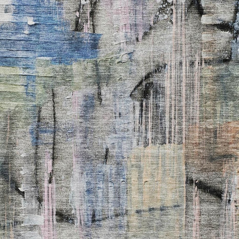 5' X 8' Blue And Black Abstract Washable Area Rug With UV Protection