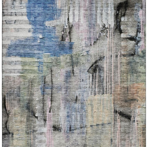 5' X 8' Blue And Black Abstract Washable Area Rug With UV Protection