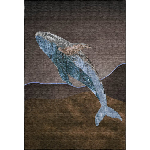 9' X 12' Brown And Blue Nautical Washable Area Rug With UV Protection