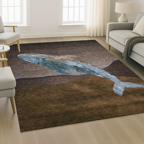 9' X 12' Brown And Blue Nautical Washable Area Rug With UV Protection