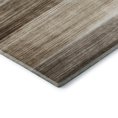 5' X 8' Brown And Ivory Striped Washable Area Rug With UV Protection