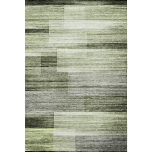 5' X 8' Green And Ivory Striped Washable Area Rug With UV Protection