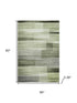 5' X 8' Green And Ivory Striped Washable Area Rug With UV Protection