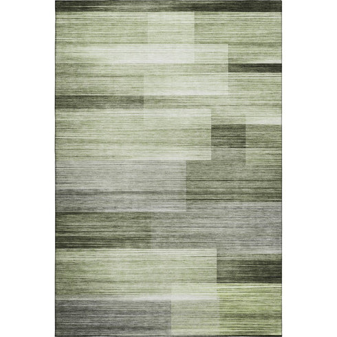8' X 10' Green And Ivory Striped Washable Area Rug With UV Protection